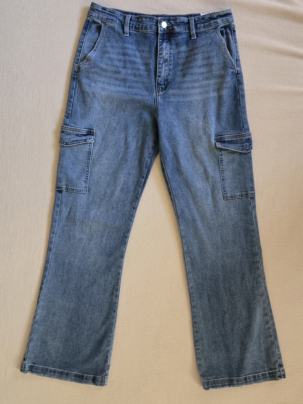 KanCan Aspen Wide Leg Flare Cargo Jeans Size 13 30 Utility Streetwear Blue